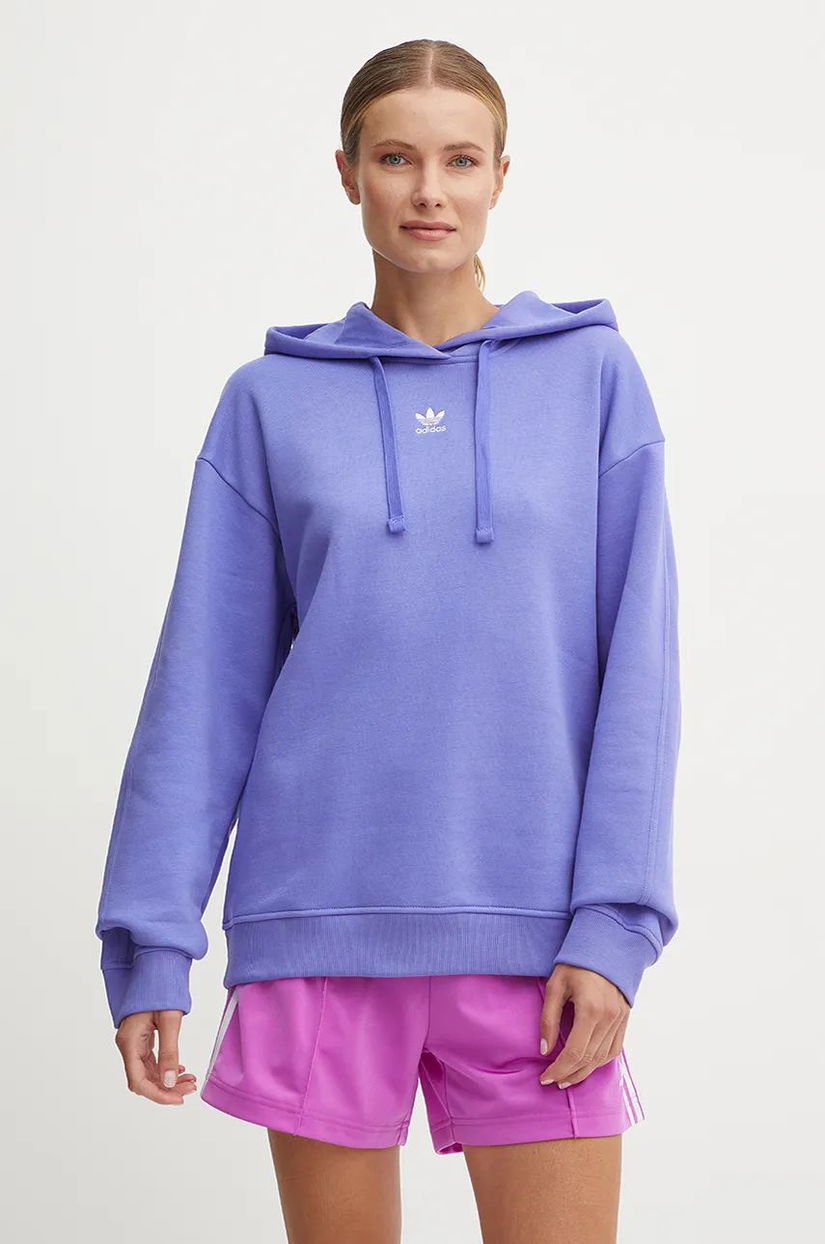 adidas Originals bluza femei, culoarea violet, cu glugă, neted, IY9618