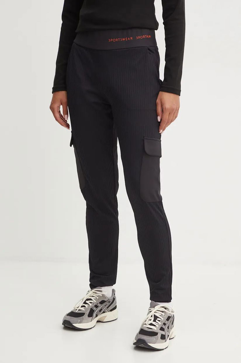 Sportalm pantaloni femei, culoarea negru, mulata, high waist, 1816514679