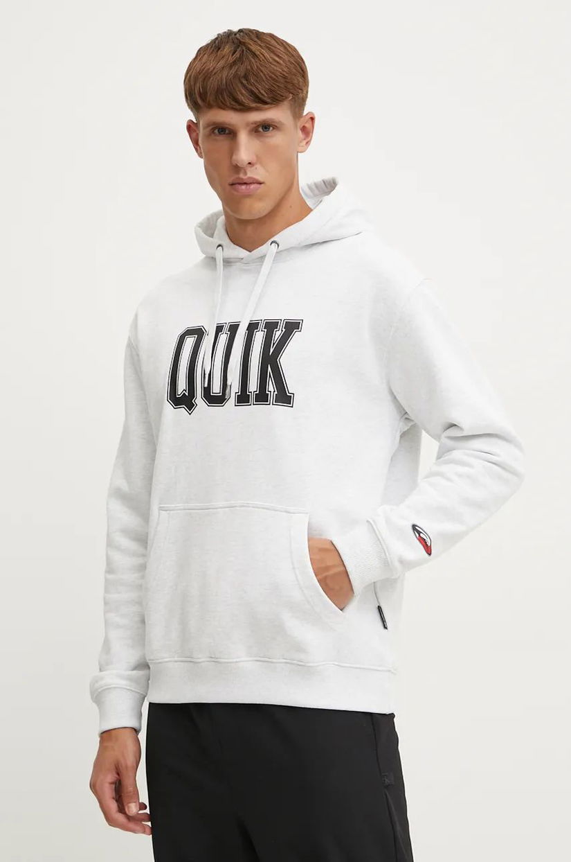 Quiksilver bluza Griffin Hoodie barbati, culoarea gri, cu glugă, cu imprimeu, AQYFT03407