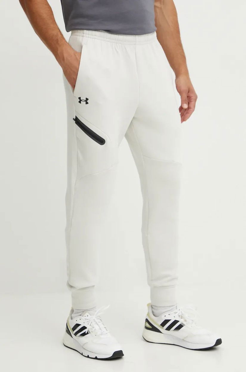 Under Armour pantaloni de trening Unstoppable Fleece culoarea bej, neted, 1389353