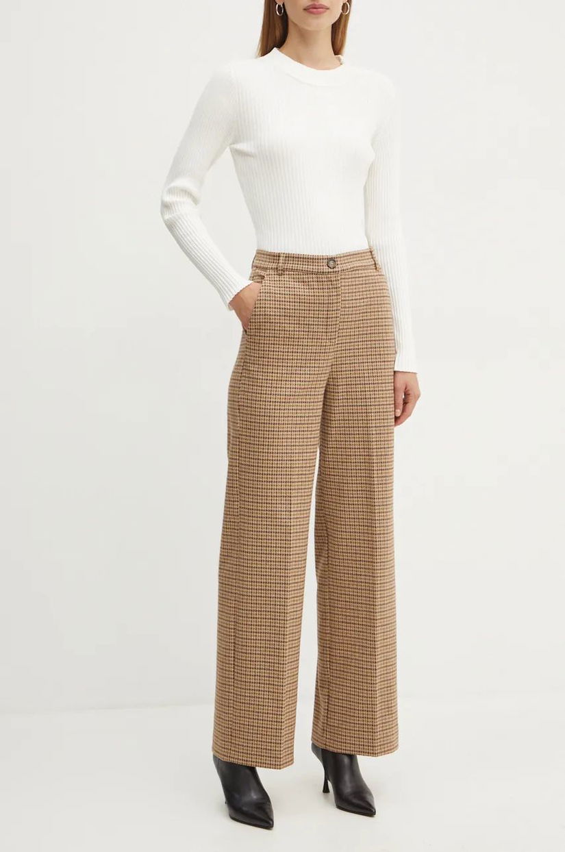 Weekend Max Mara pantaloni femei, culoarea bej, drept, high waist, 2425786042600