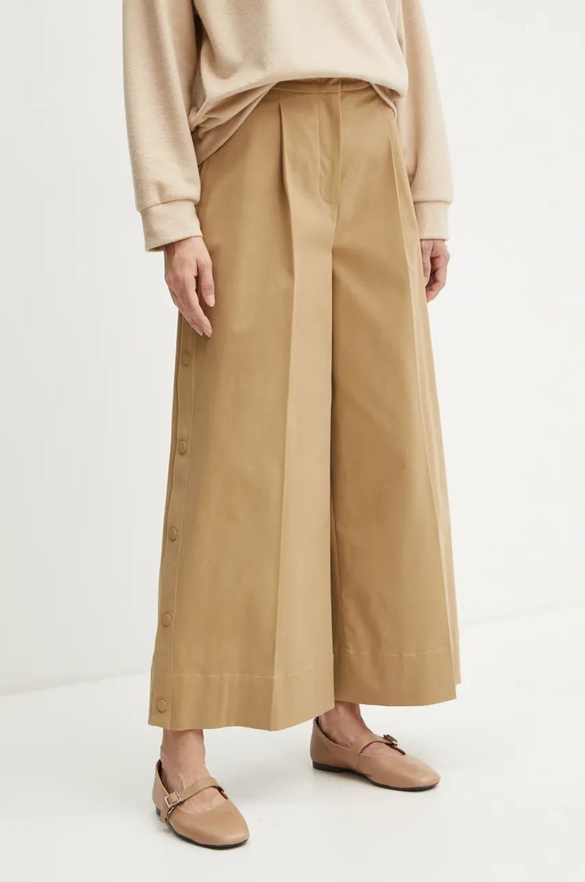 Weekend Max Mara pantaloni femei, culoarea bej, lat, high waist, 2425136102600