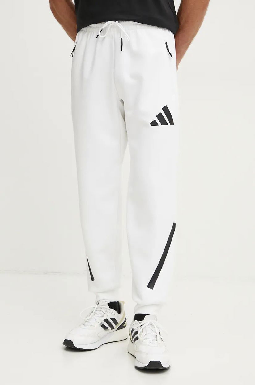 adidas pantaloni de trening ZNE culoarea alb, cu imprimeu, JF2449