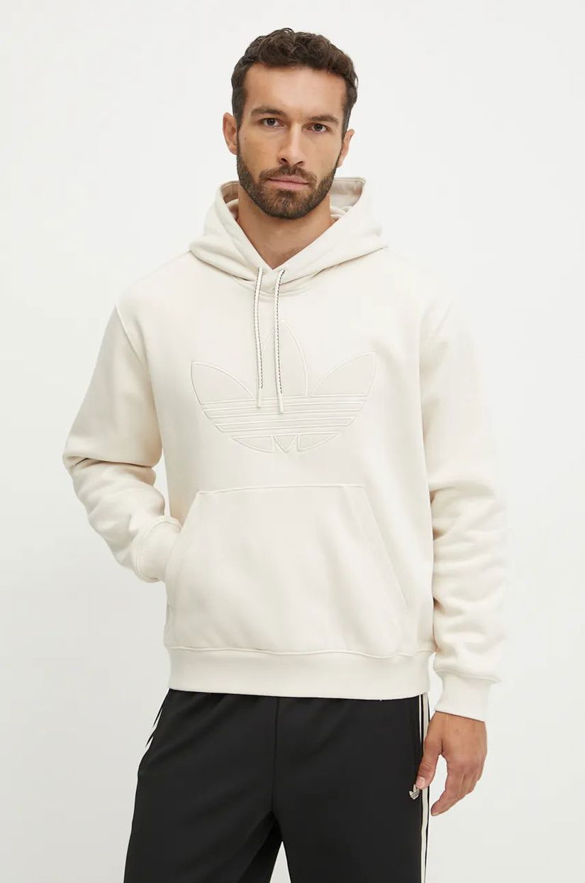 adidas Originals bluză Hooded Sweat barbati, culoarea bej, cu glugă, cu imprimeu, JN5969