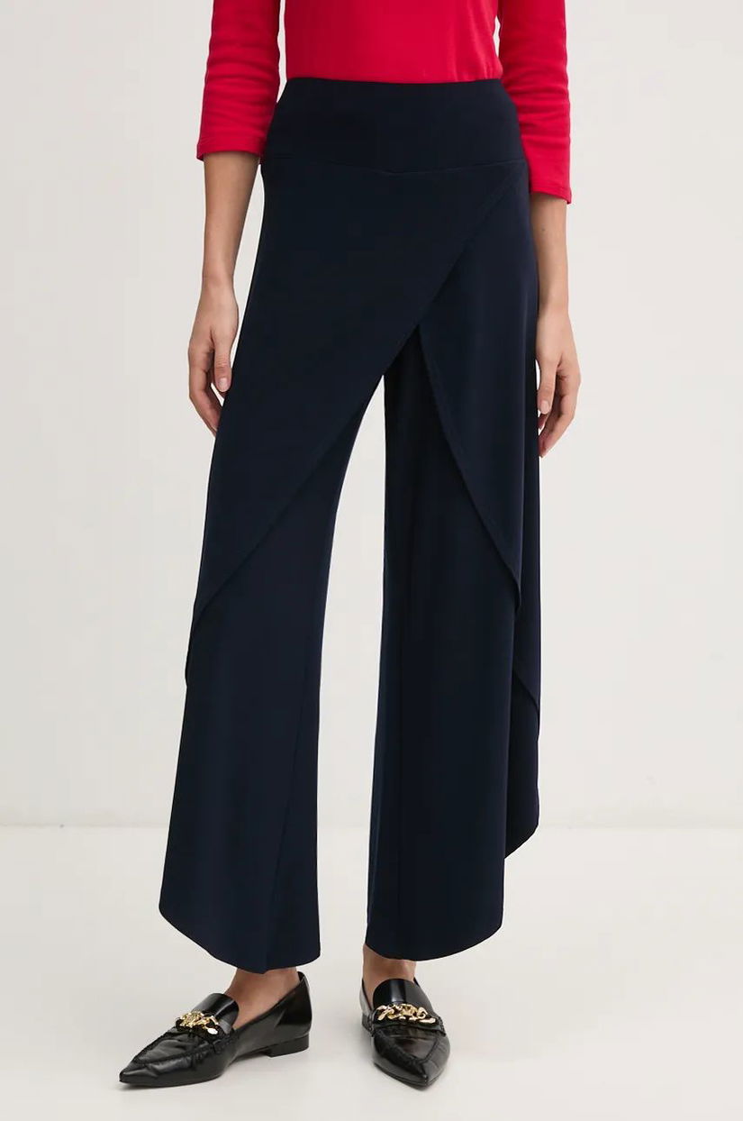 Joseph Ribkoff pantaloni femei, culoarea albastru marin, lat, high waist, 211494