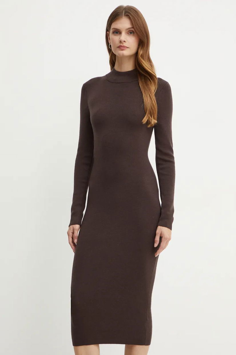 MICHAEL Michael Kors rochie din lana culoarea maro, mini, mulata, MF482Q14VR