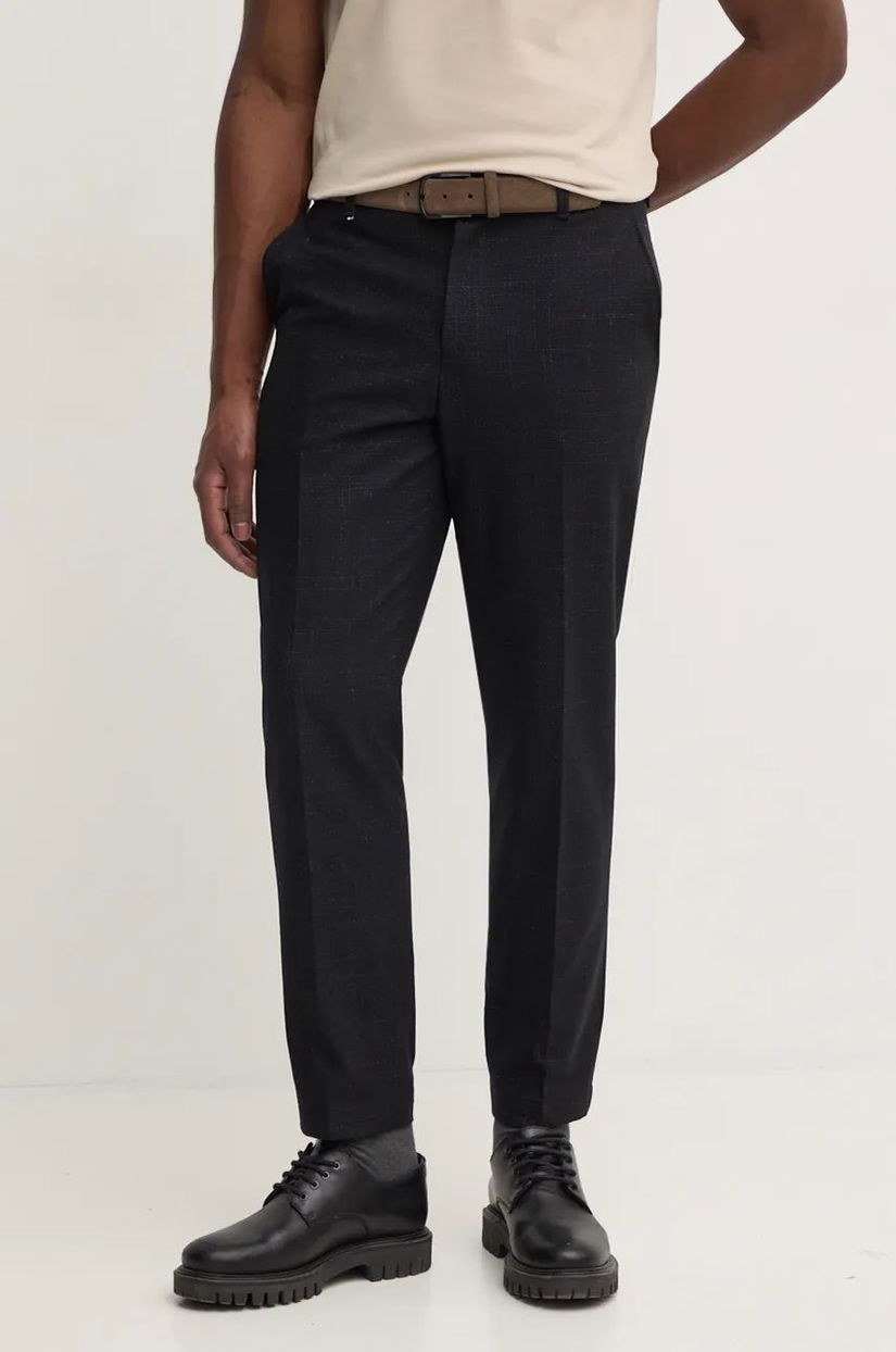 BOSS pantaloni de lana culoarea negru, mulata, 50527984