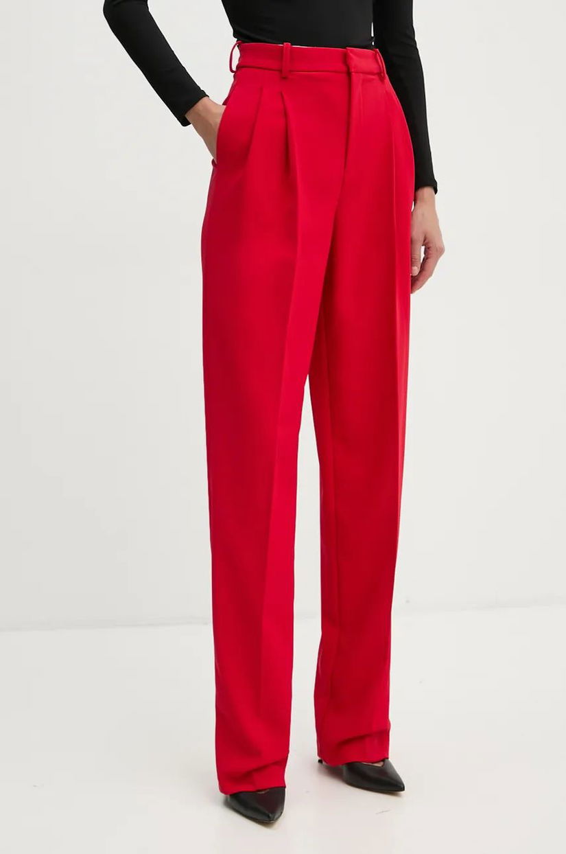 Elisabetta Franchi pantaloni femei, culoarea rosu, drept, high waist, PA05247E2