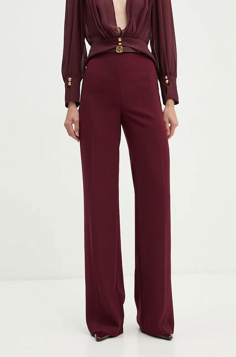 Elisabetta Franchi pantaloni femei, culoarea bordo, lat, high waist, PA06147E2