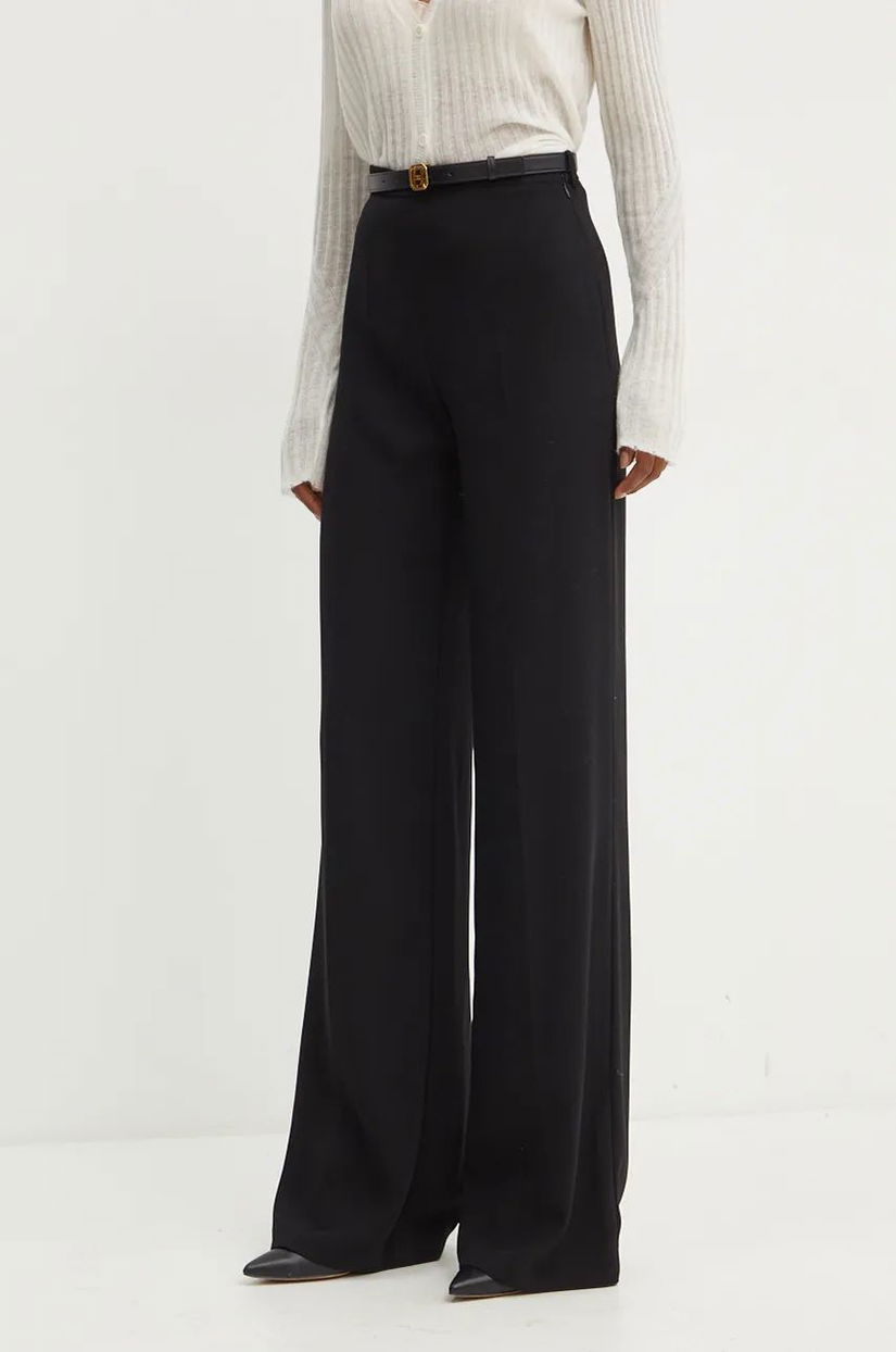 Elisabetta Franchi pantaloni femei, culoarea negru, lat, high waist, PA06147E2