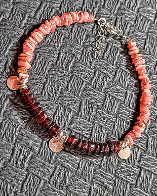 Rezervat Bratara argint rodocrosit granat heishi disc charm argint boho chic trendy