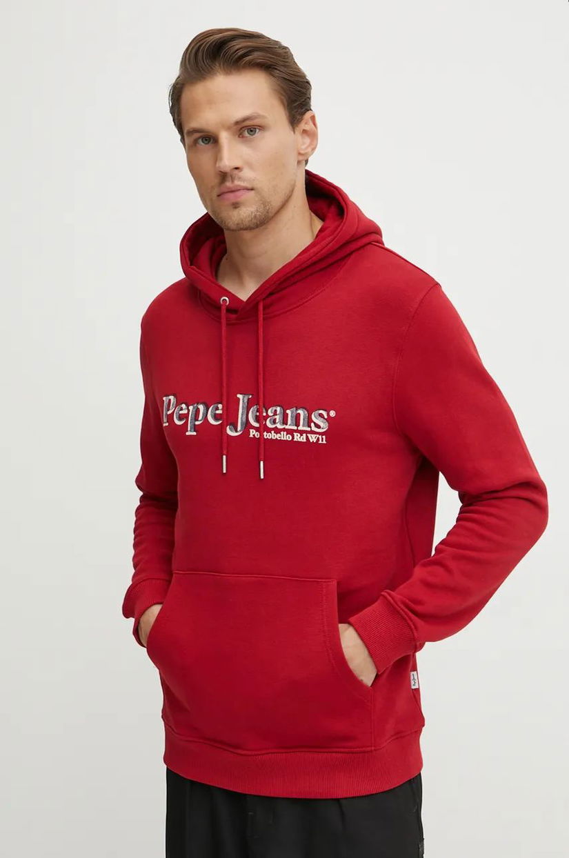 Pepe Jeans hanorac de bumbac SOMERS HOODIE barbati, culoarea rosu, cu glugă, cu imprimeu, PM582728