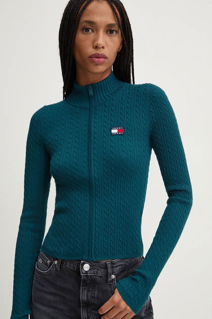 Tommy Jeans cardigan femei, culoarea verde, light, DW0DW19681