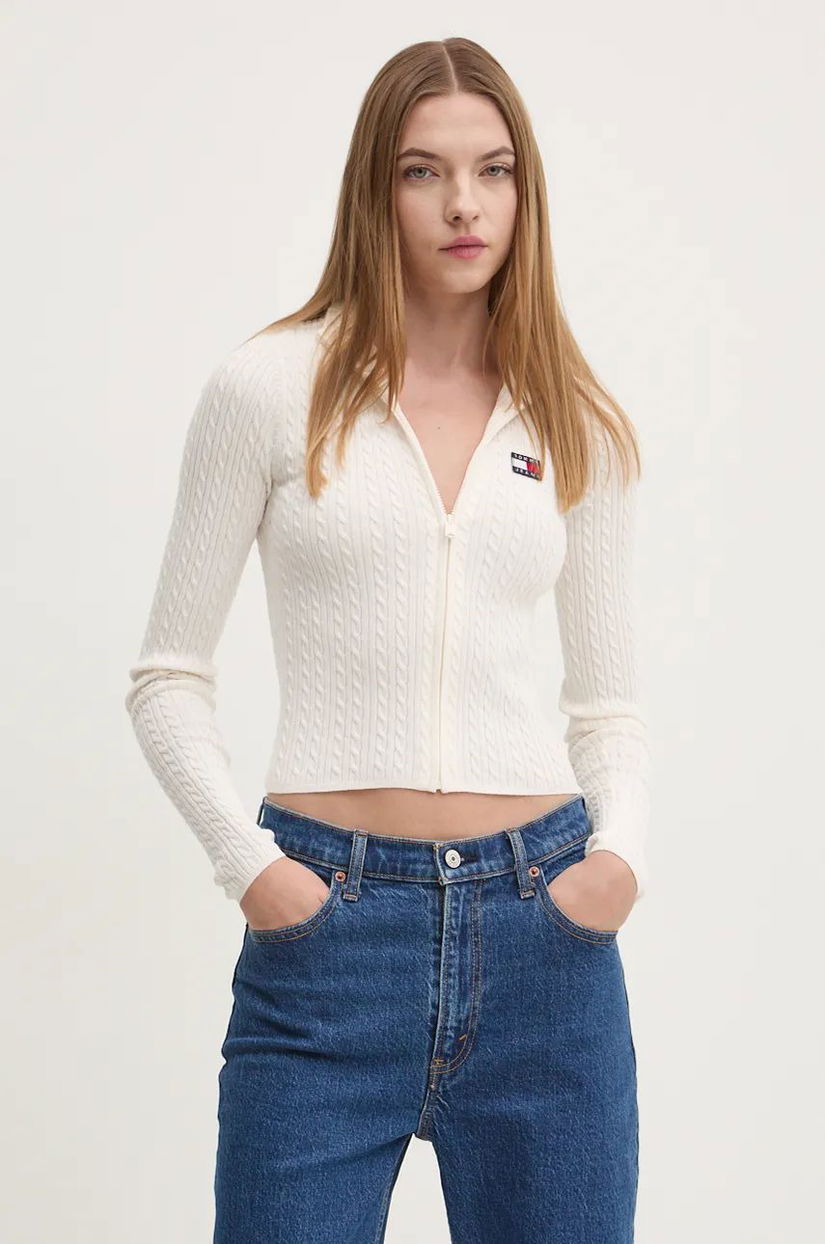 Tommy Jeans cardigan femei, culoarea bej, light, DW0DW19681