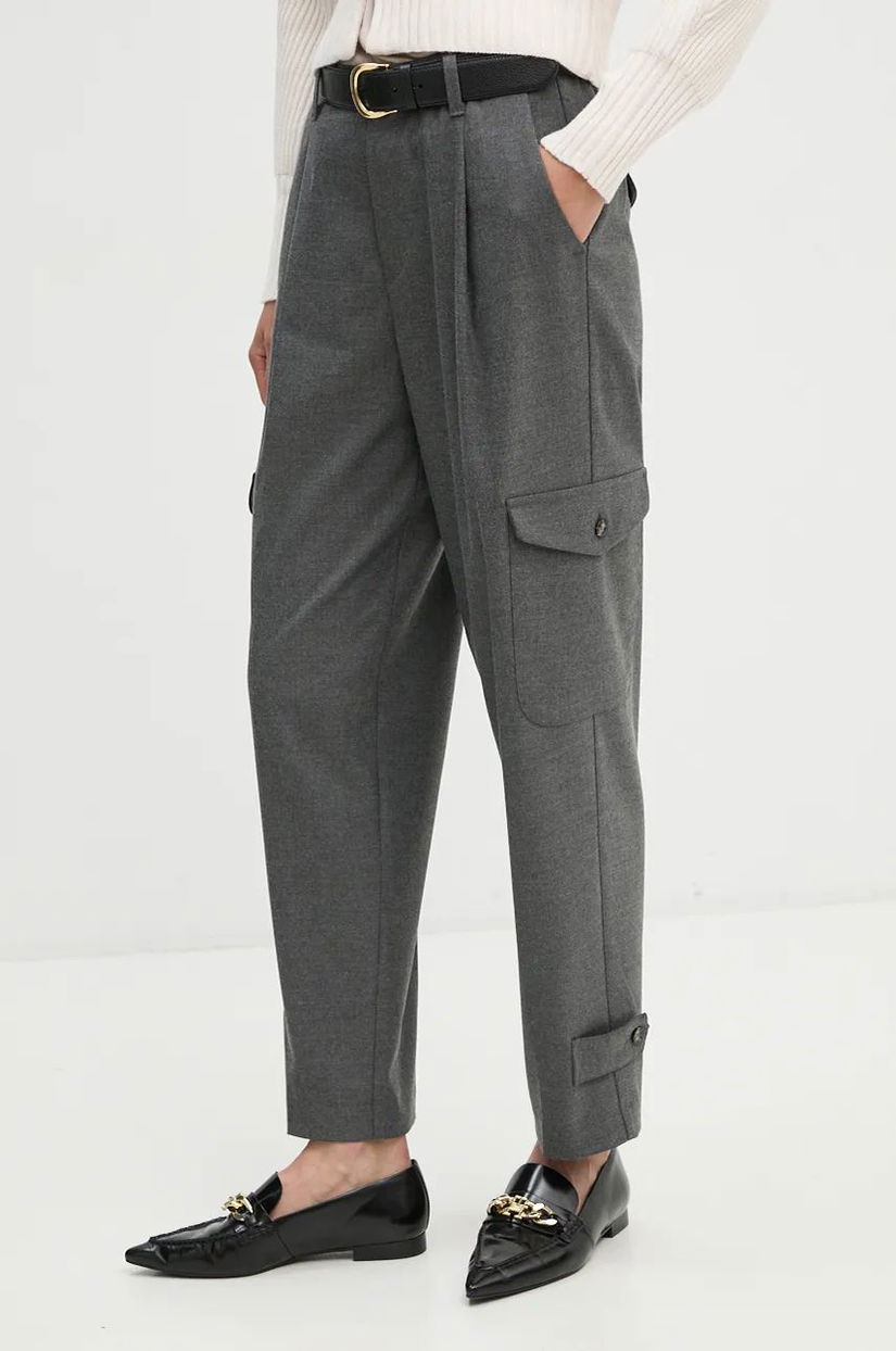 OUI pantaloni femei, culoarea gri, drept, high waist, 89345