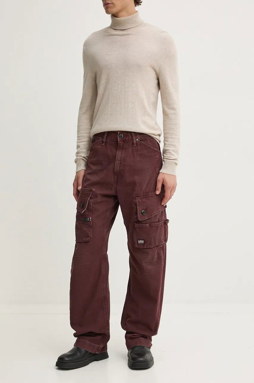 G-Star Raw pantaloni de bumbac culoarea bordo, drept, D25359-D491