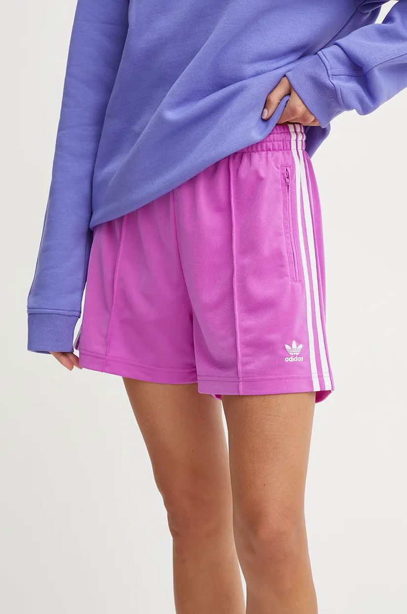 adidas Originals pantaloni scurti Firebird femei, culoarea violet, cu imprimeu, high waist, IY7208