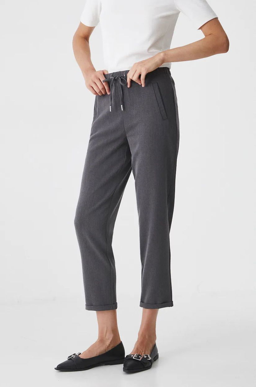 Medicine pantaloni femei, culoarea gri, medium waist