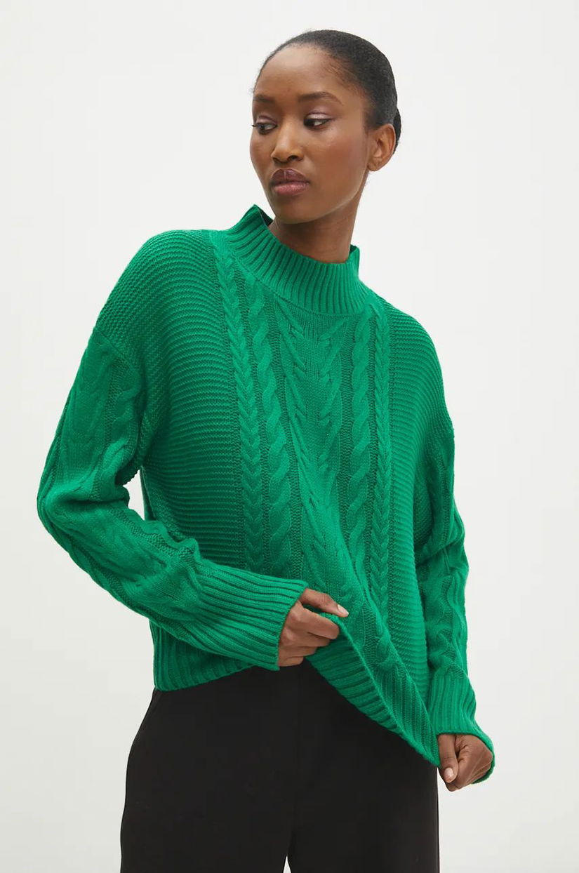 Answear Lab pulover femei, culoarea verde, cu turtleneck