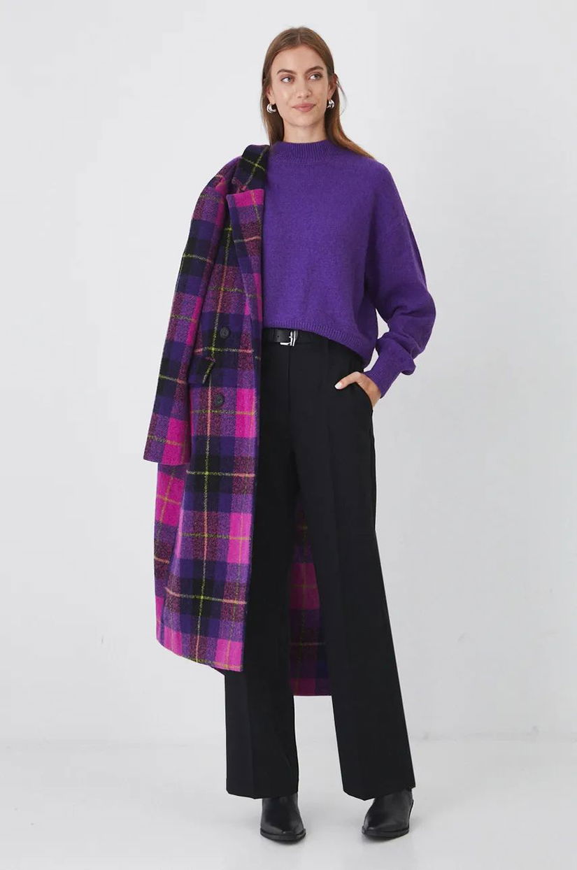 Medicine pulover din amestec de lana femei, culoarea violet, călduros, cu turtleneck