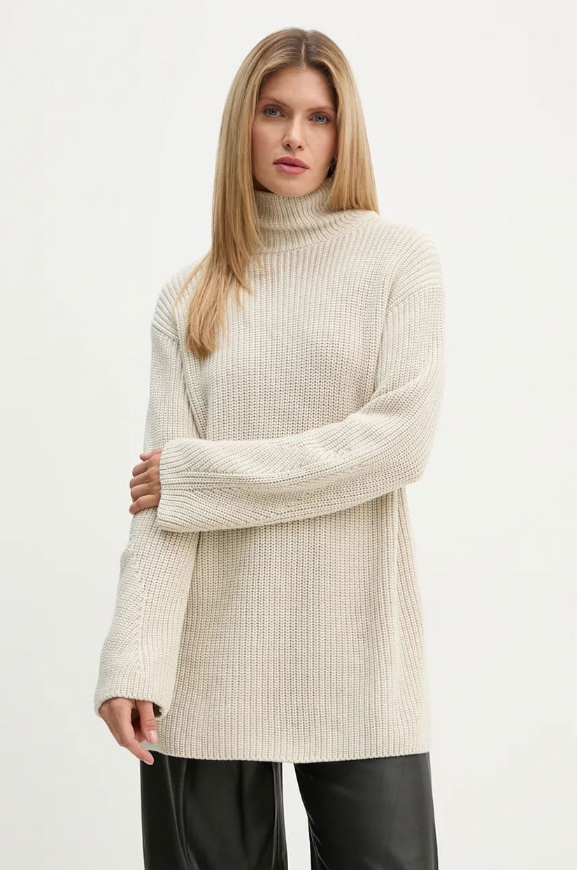 Marc O'Polo pulover de bumbac culoarea bej, cu turtleneck, 409605960475