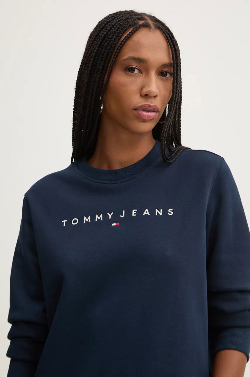 Tommy Jeans bluza femei, culoarea albastru marin, cu imprimeu, DW0DW17323