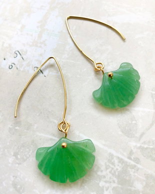 Cercei frunze ginko jad verde