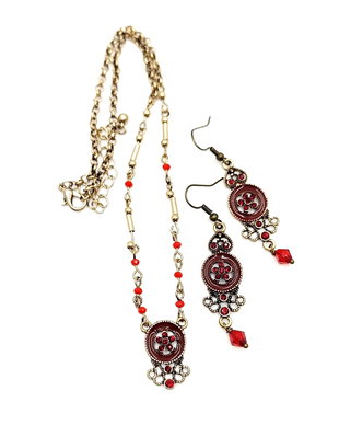 Set colier si cercei rosu- auriu vintage, pentru ocazii speciale