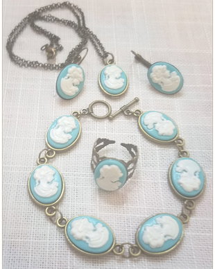 SET- BRONZ SI CAMEE ALB/BLEU-TURQOISE