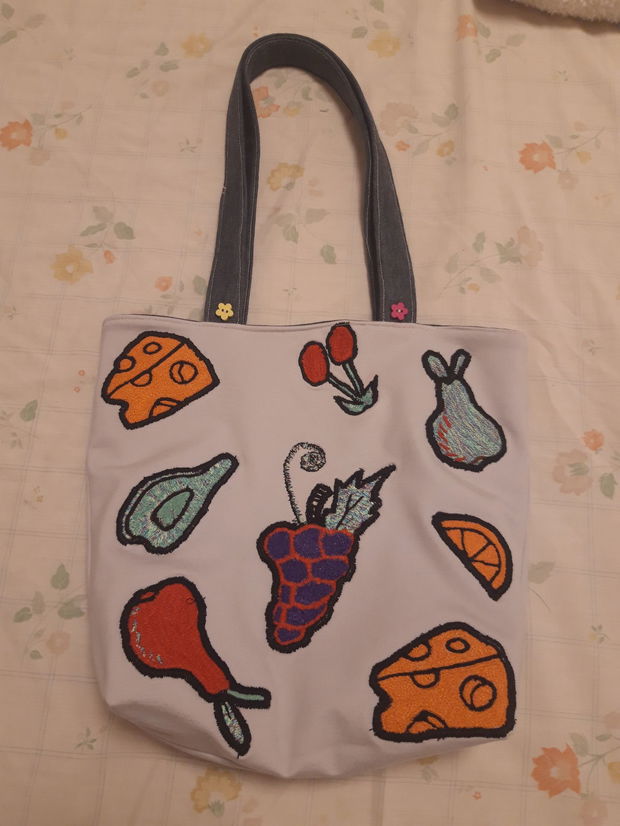 Tote bag geanta/sacosa reversibila din bumbac cu broderii mari