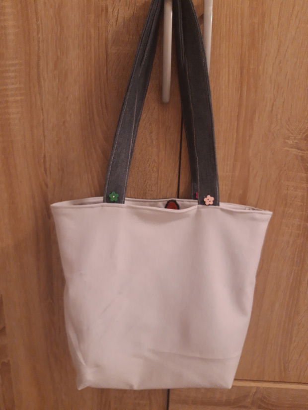 Tote bag geanta/sacosa reversibila din bumbac cu broderii mari