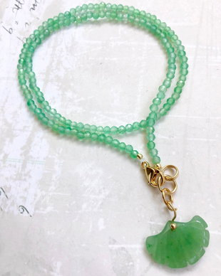 Colier CHOKER onix verde & frunza ginko jad verde