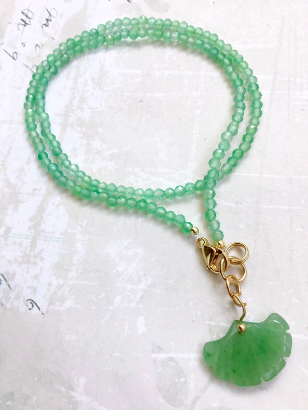 Colier CHOKER onix verde & frunza ginko jad verde