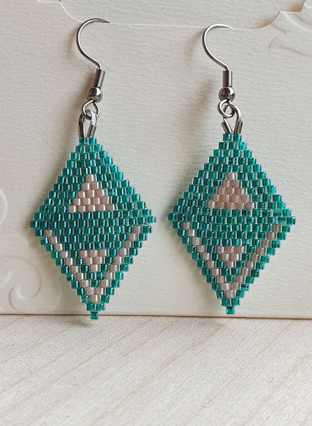 Cercei geometrici "Teal Elegance", Cercei Artizanali cu mărgele Miyuki