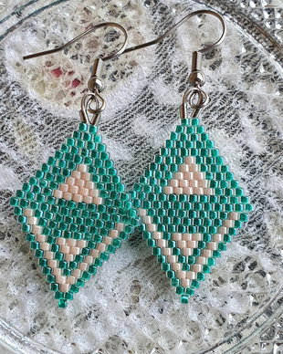 Cercei geometrici "Teal Elegance", Cercei Artizanali cu mărgele Miyuki