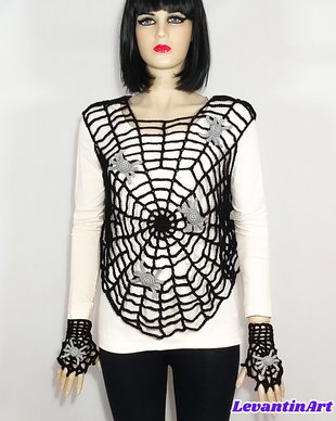 Halloween outfit cu paianjeni 3D. Set top si manusi panza de paianjen. LA COMANDA