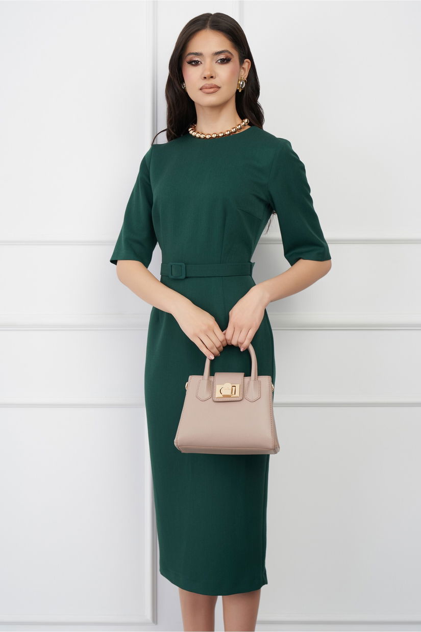 Rochie DY Fashion verde conica cu maneci scurte si curea in talie