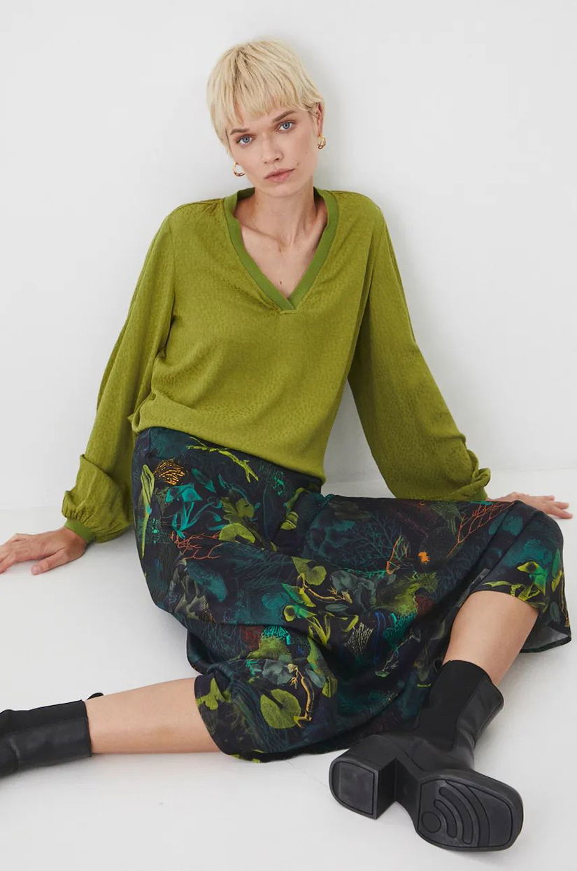 Medicine bluza femei, culoarea verde, neted