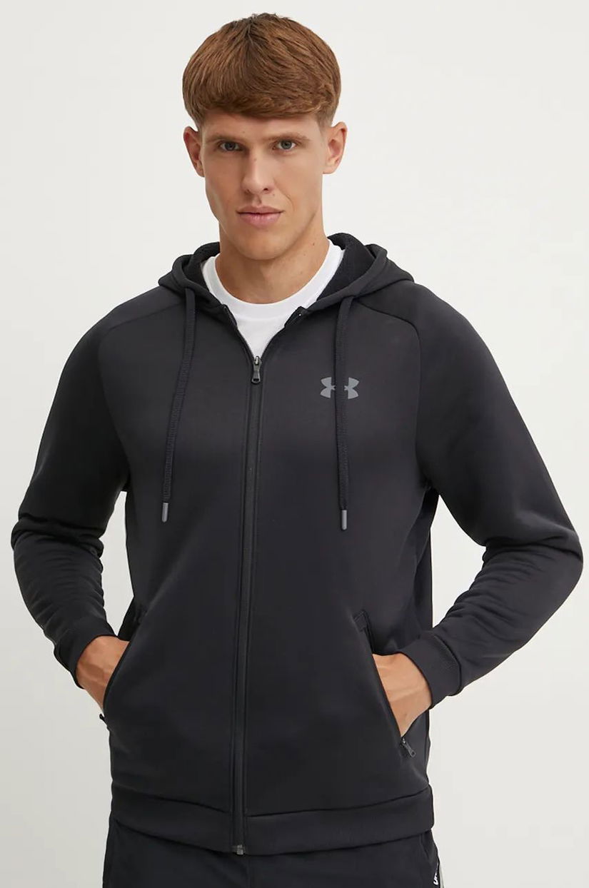 Under Armour bluza Armour Fleece Pro barbati, culoarea negru, cu glugă, neted, 1386582