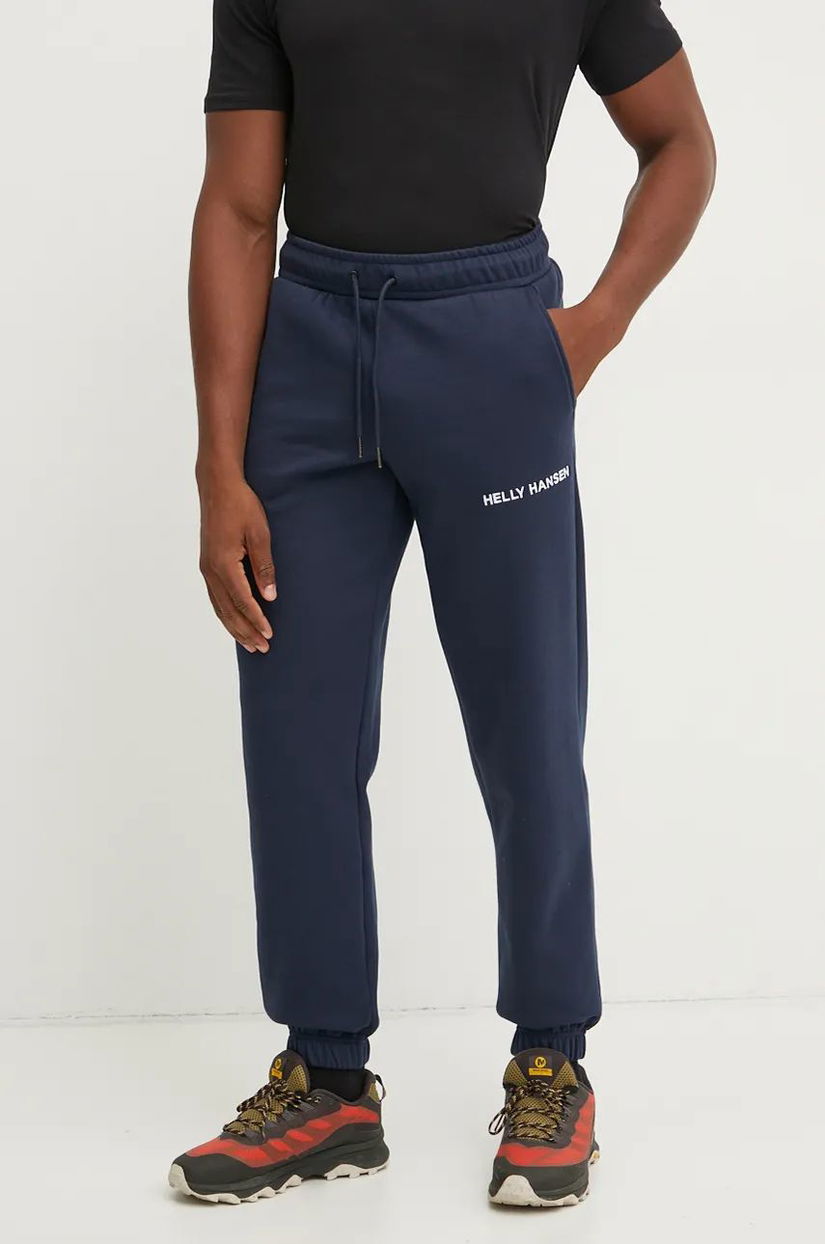 Helly Hansen pantaloni de trening Cotton Fleece culoarea albastru marin, neted, 54163