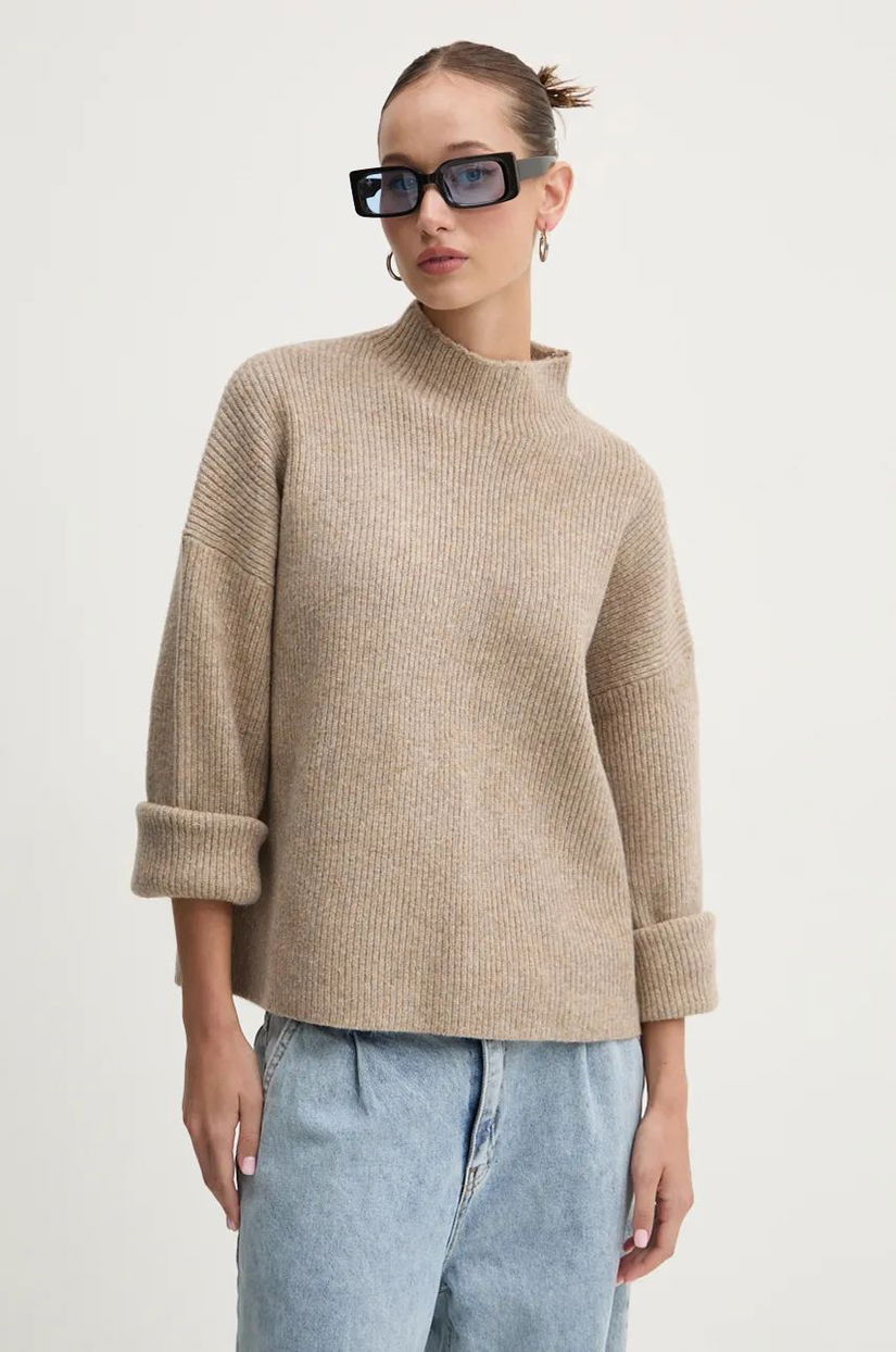 Abercrombie & Fitch pulover din amestec de lana femei, culoarea bej, cu turtleneck, KI150-4238