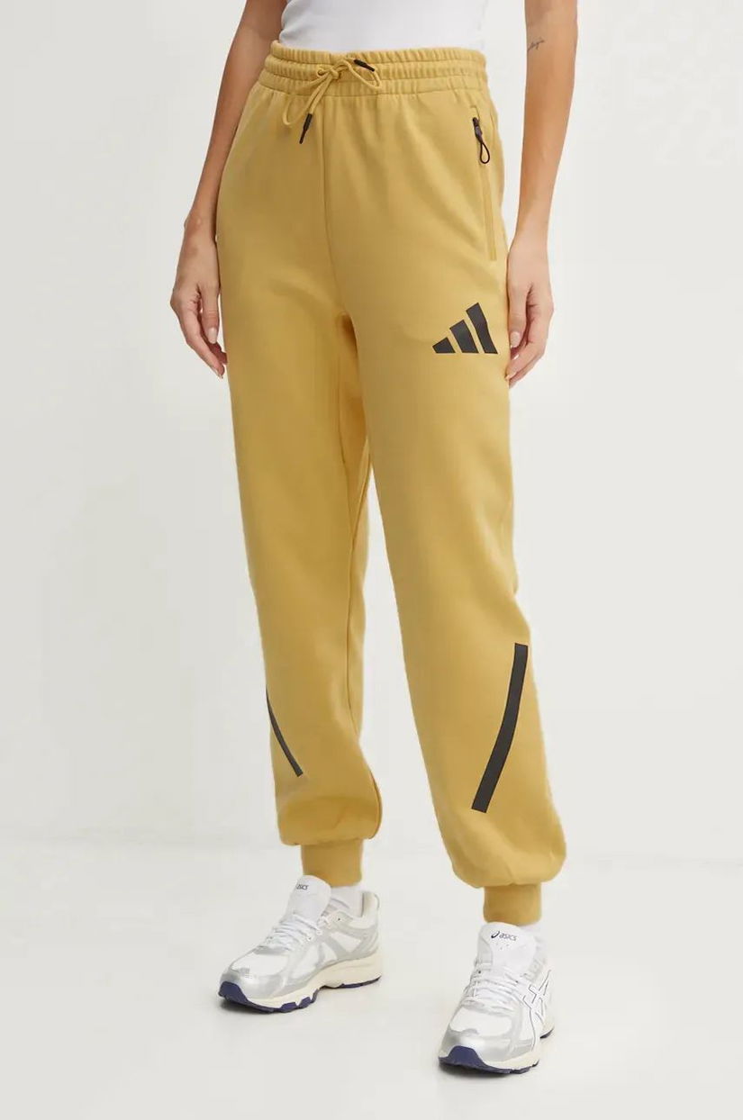 adidas pantaloni de trening ZNE culoarea galben, cu imprimeu, JE7847