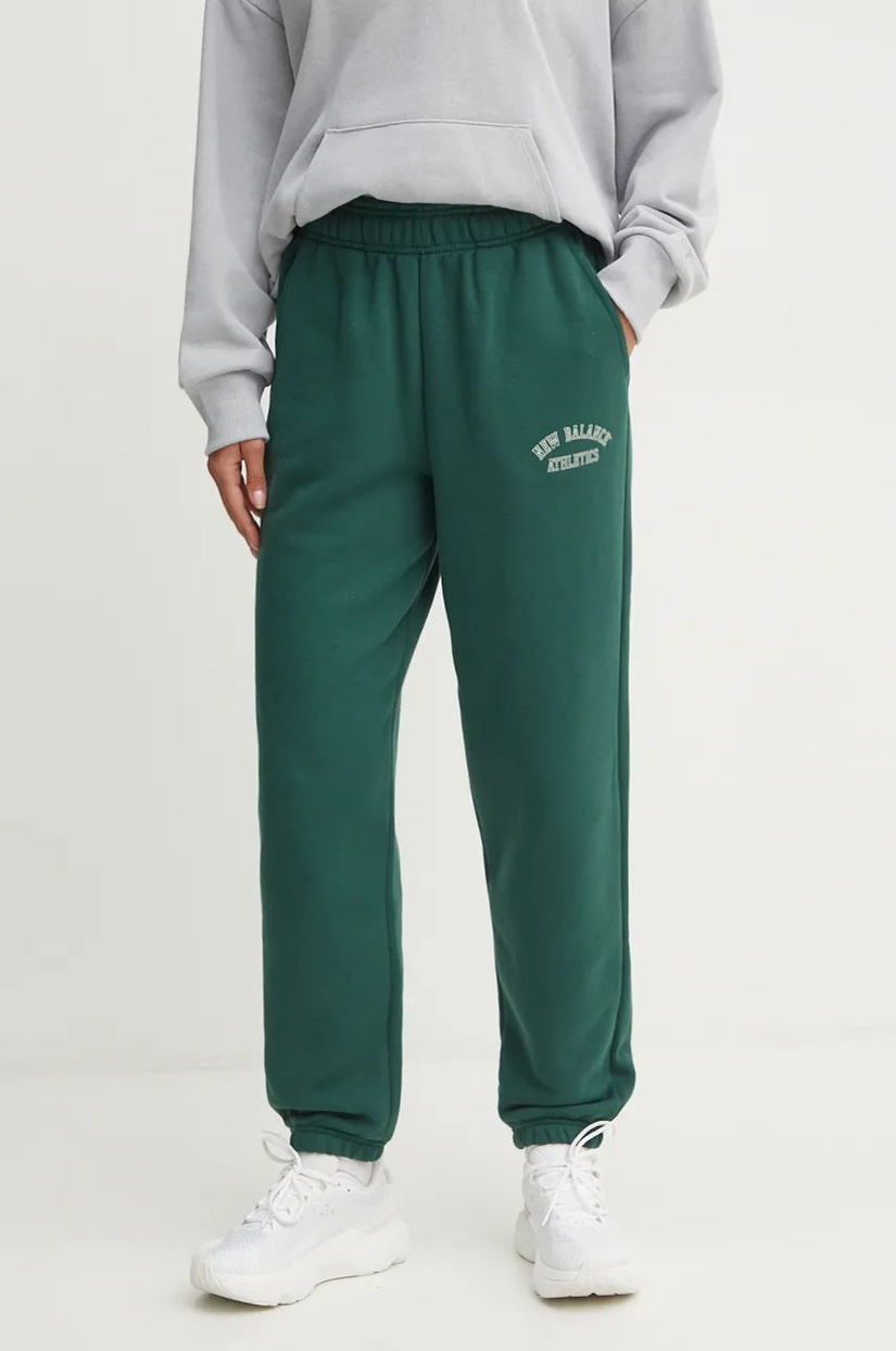 New Balance pantaloni de trening culoarea verde, cu imprimeu, WP43500NWG