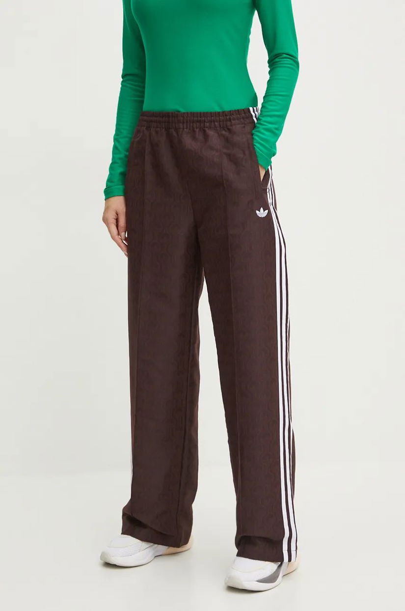 adidas Originals pantaloni Oversized Monogram Track Pant femei, culoarea maro, drept, high waist, JN8304