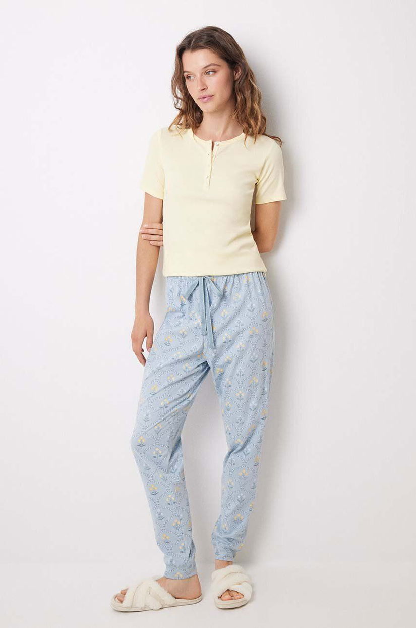 women'secret pijamale de bumbac DAILY NORDIC BOTANICAL culoarea galben, bumbac, 3598055