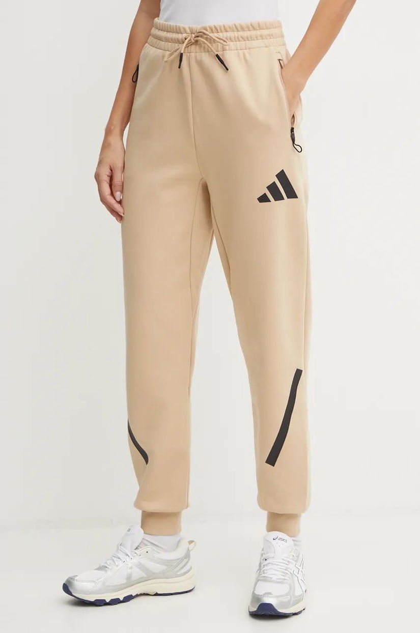 adidas pantaloni de trening ZNE culoarea bej, cu imprimeu, JD9587