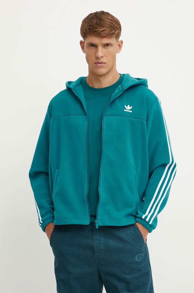 adidas Originals hanorac fleece culoarea verde, cu glugă, cu imprimeu, IZ2488