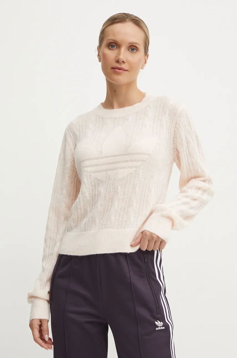 adidas Originals pulover din amestec de lana femei, culoarea roz, light, JN3022