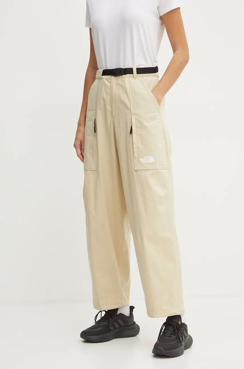 The North Face pantaloni TNF x Yinka Ilori femei, culoarea bej, drept, high waist, NF0A89GH3X41