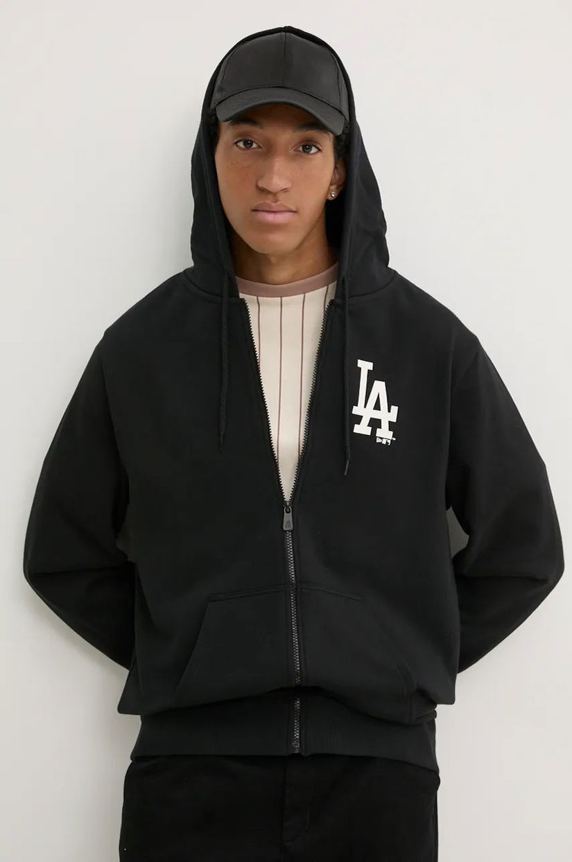 New Era bluza LOS ANGELES DODGERS barbati, culoarea negru, cu glugă, cu imprimeu, 60416719